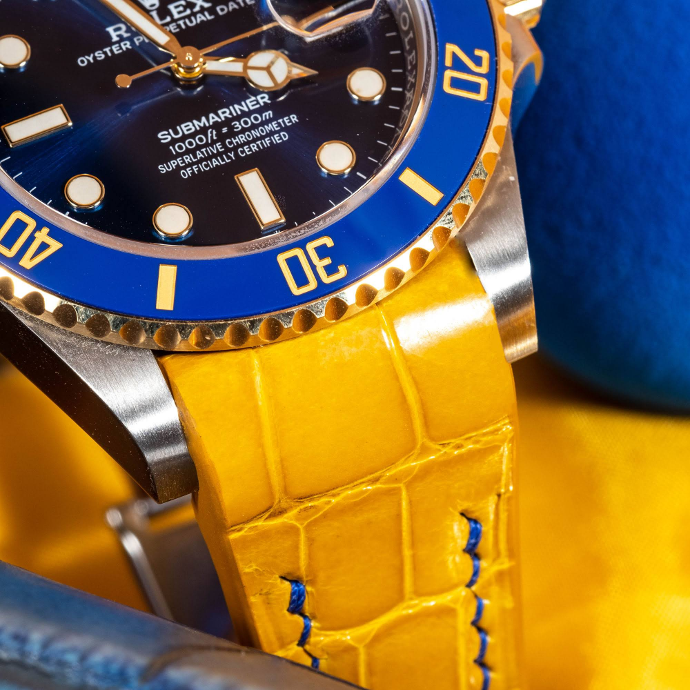 Alligator Leather Strap for Rolex Submariner Deployant Clasp