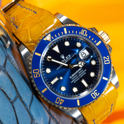 Alligator Leather Strap for Rolex Submariner Deployant Clasp