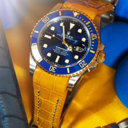 Alligator Leather Strap for Rolex Submariner Deployant Clasp